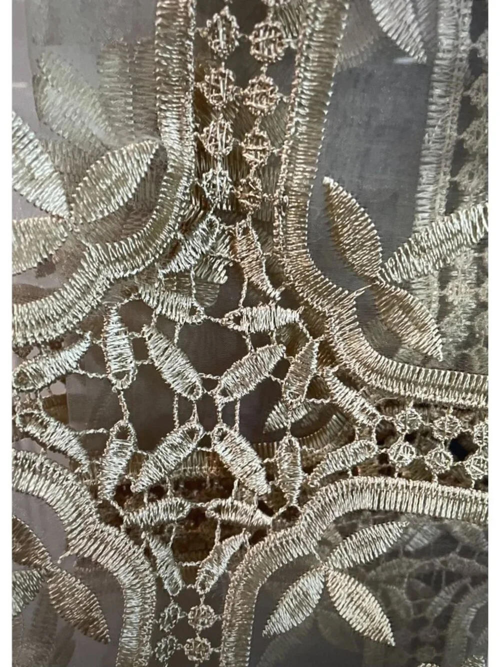 Elegant Beige Embroidered Floral Lace Tablecloth 54X72 With Crochet Detailing